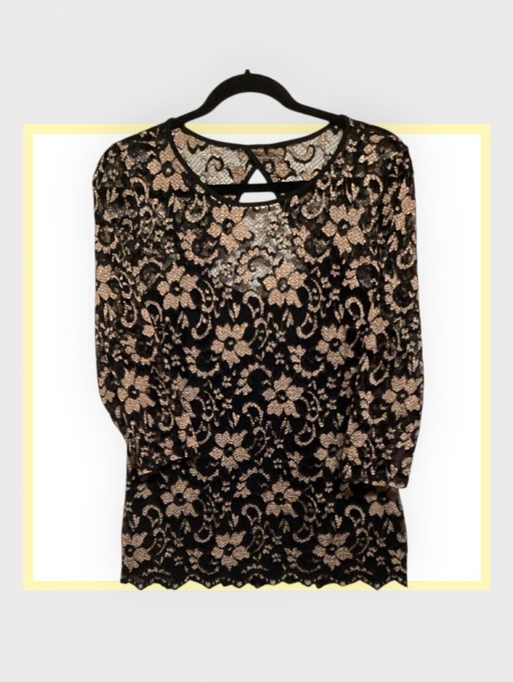 Black Lace Floral Overlay Women’s Top